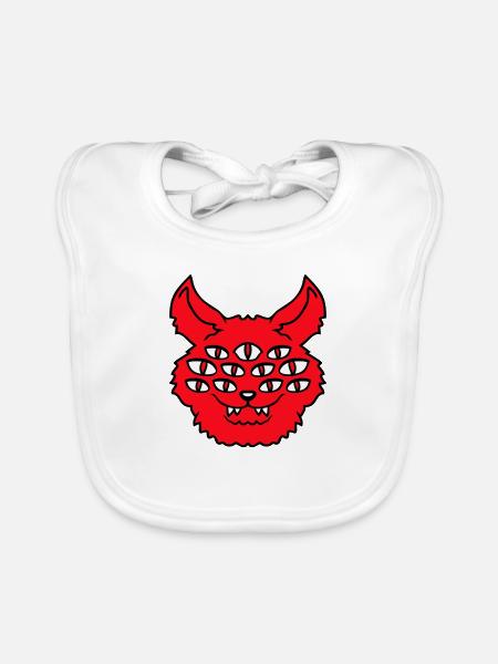 Cat Demon Many Eyes Devil Hell Evil Monster - Organic Baby Bibs - white - Front