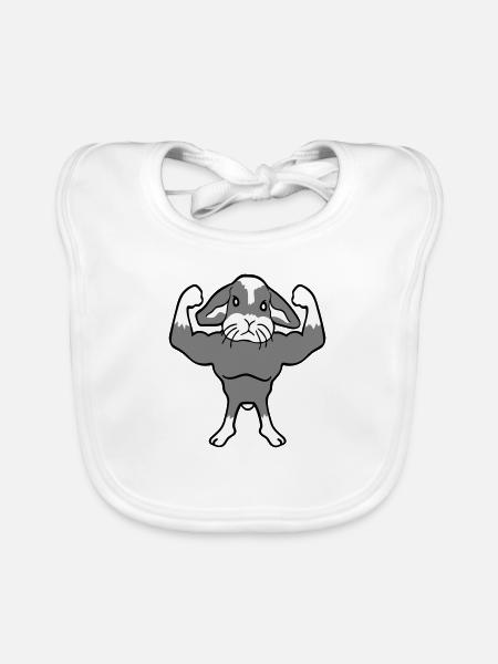 Bunny Bodybuilder Gym Muscles Strong Fitness Biceps - Organic Baby Bibs - white - Front