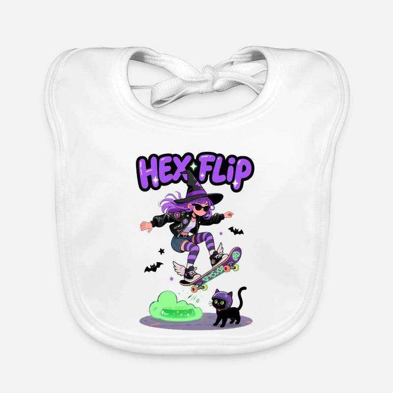 Hex Flip Witch Skateboard Design Organic Baby Bibs