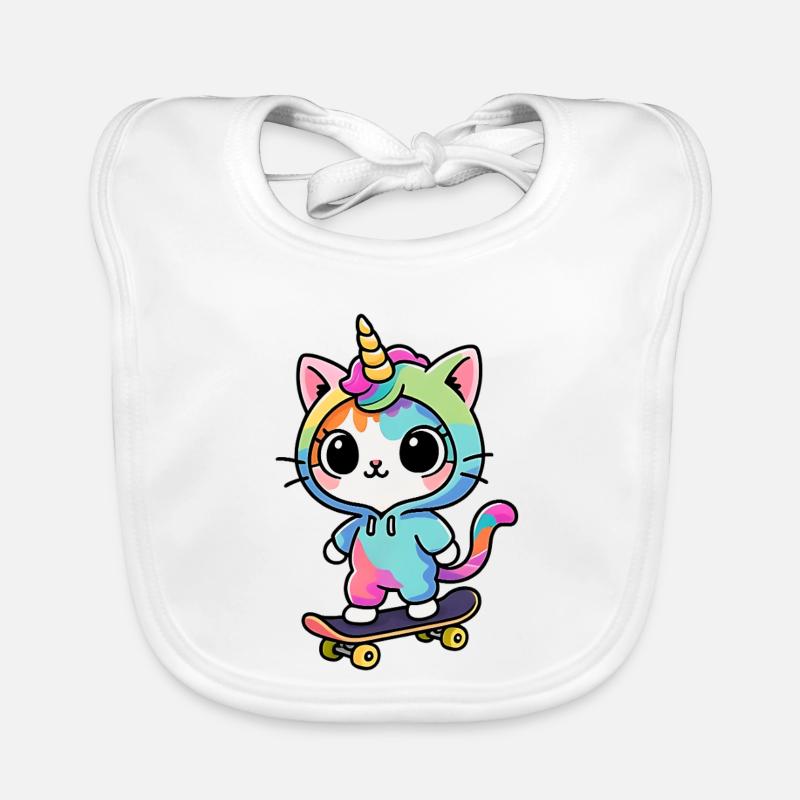 Regenbogen Einhorn Katze Schlittschuh Baby Bio-Lätzchen