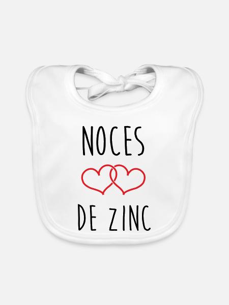 noces de Zinc 76 ans de mariage - Bavoir bio Bébé - blanc - Devant