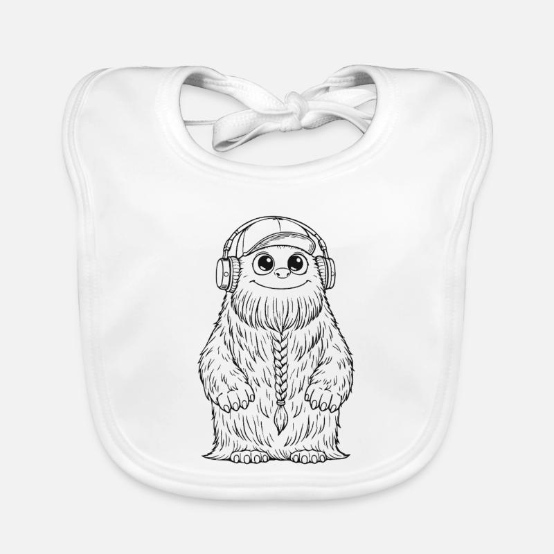 Fluffo with braid front - Fluffonster design black Organic Baby Bibs