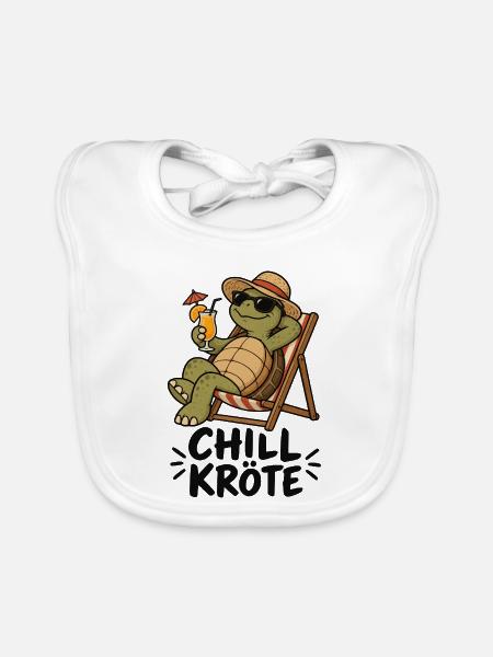 Chill-Kröte – Schildkröte im Liegestuhl - Baby Bio-Lätzchen - Weiß - Vorne