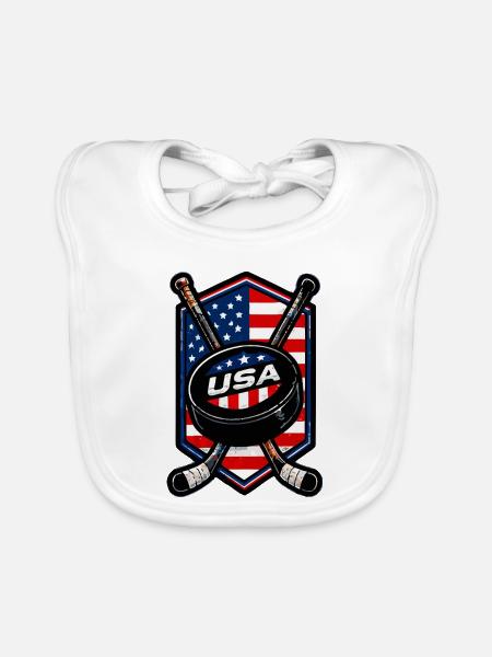 USA Eishockey Flaggen Schild - Baby Bio-Lätzchen - Weiß - Vorne