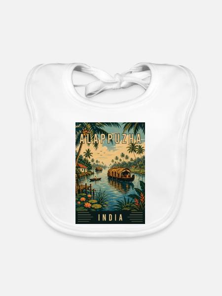 Erleben Sie die Backwaters von Alappuzha in Indien - Baby Bio-Lätzchen - Weiß - Vorne