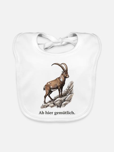 Steinbock Ab hier gemütlich - Baby Bio-Lätzchen - Weiß - Vorne