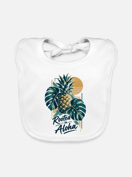 Minimalistische Monstera & Ananas: Aloha Vibe - Baby Bio-Lätzchen - Weiß - Vorne