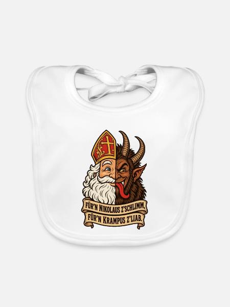 Nikolaus zu schlimm Krampus zu lieb - Baby Bio-Lätzchen - Weiß - Vorne