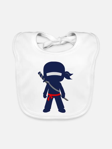 Ninja mit Schwert und Bandana - Baby Bio-Lätzchen - Weiß - Vorne
