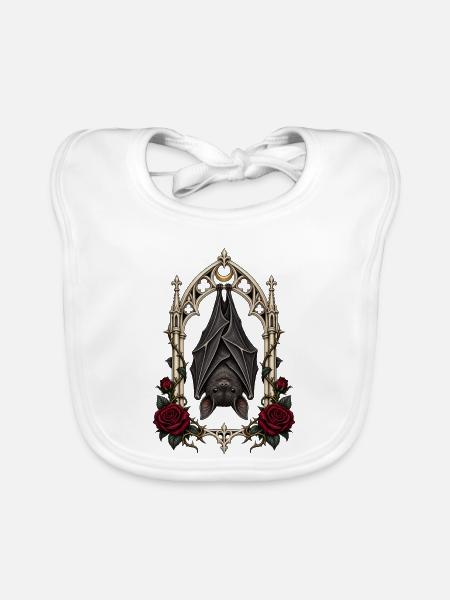 Fledermaus im Spitzbogen – Gothic Art - Baby Bio-Lätzchen - Weiß