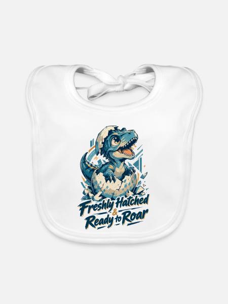 Freshly Hatched & Ready to Roar - Süßer Dino - Baby Bio-Lätzchen - Weiß - Vorne