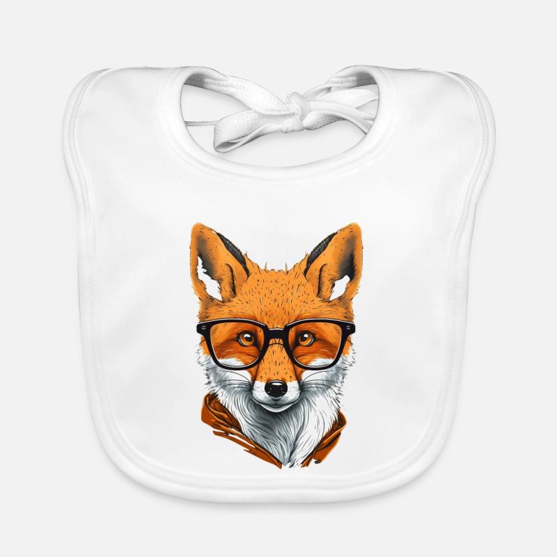 Lustiger Schlauer Fuchs mit Brille - Baby Bio-Lätzchen - Weiß