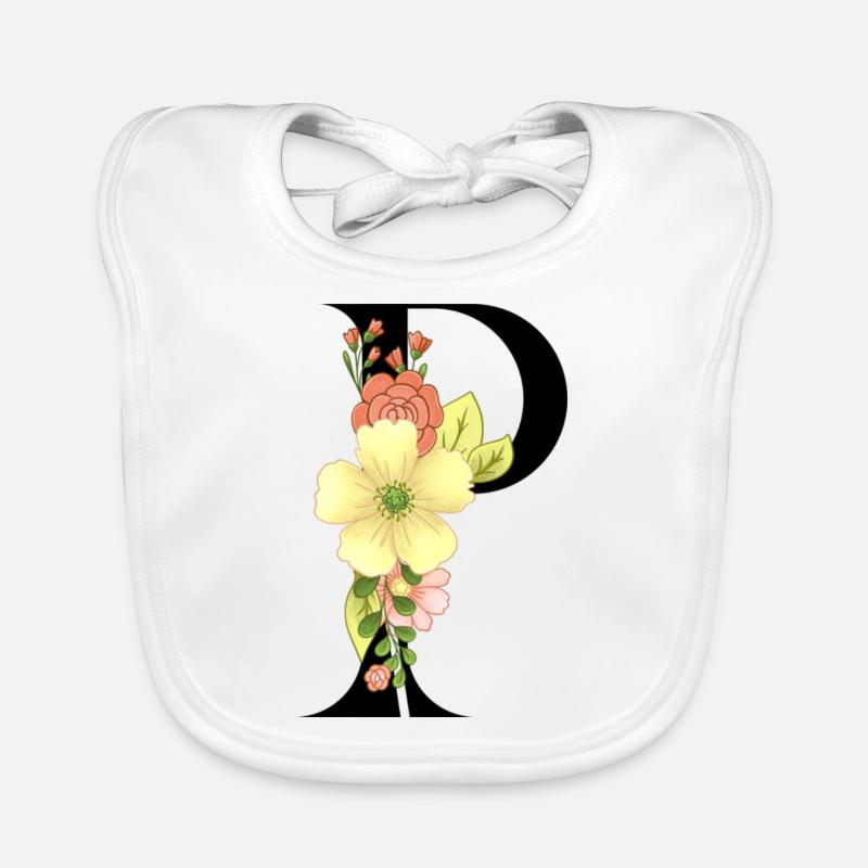 Eleganter Buchstabe 'P' mit Blumen Baby Bio-Lätzchen