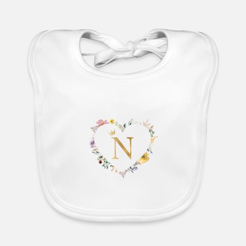 Letter N, Monogram, Heart, Personalizable Organic Baby Bibs