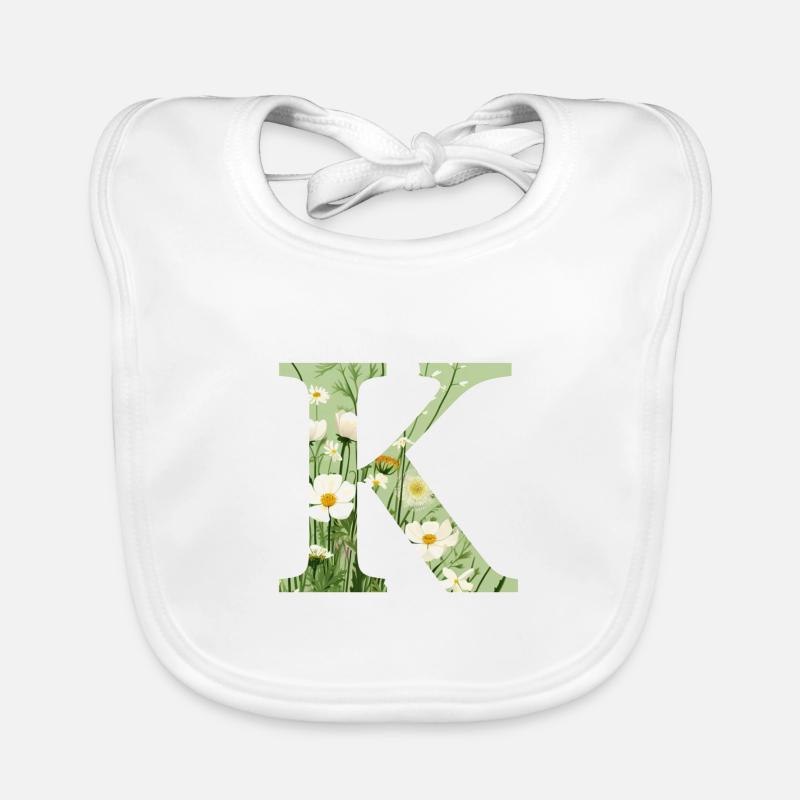 Buchstabe K, Monogramm, Blumenmuster Baby Bio-Lätzchen