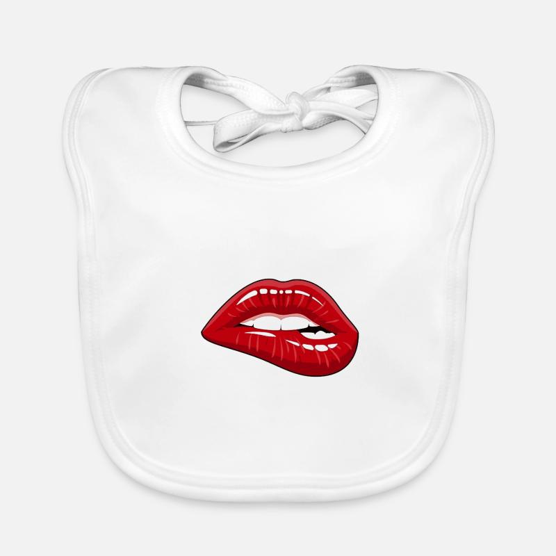 Lèvre rose, bouche, kiss - Bavoir bio Bébé - blanc