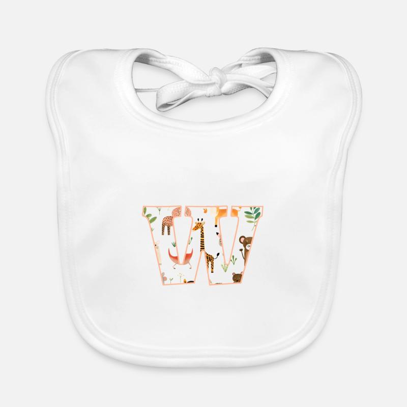Letter W, Monogram, Animal Pattern Organic Baby Bibs