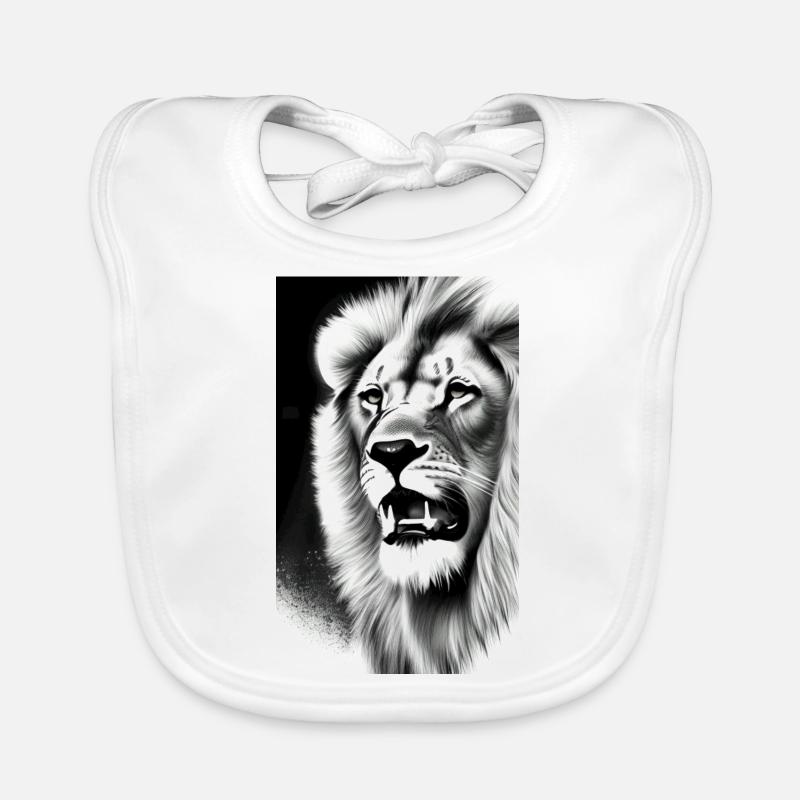 Lion noir et blanc - Bavoir bio Bébé - blanc