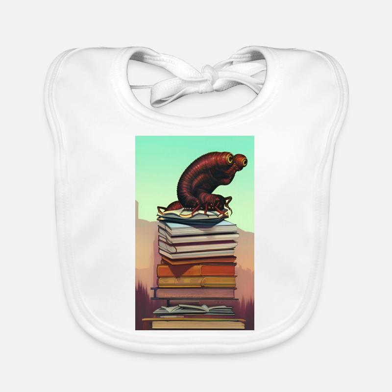Comic Cartoon Creepy Bookworm Book Stack Bavoir bio Bébé