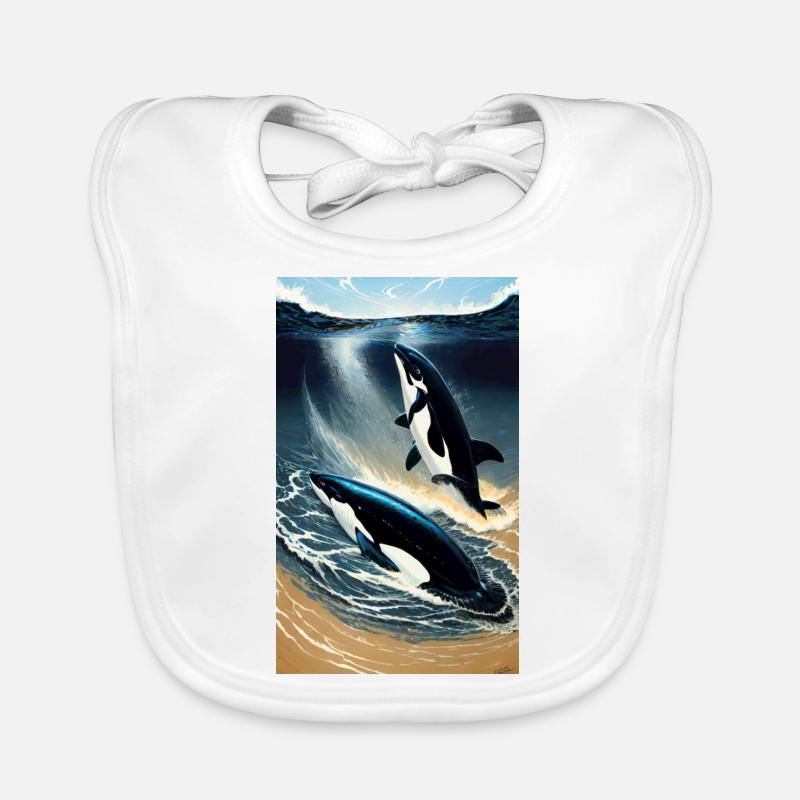 Orque | Baleine | Épaulard | Créature marine | Océan - Bavoir bio Bébé - blanc
