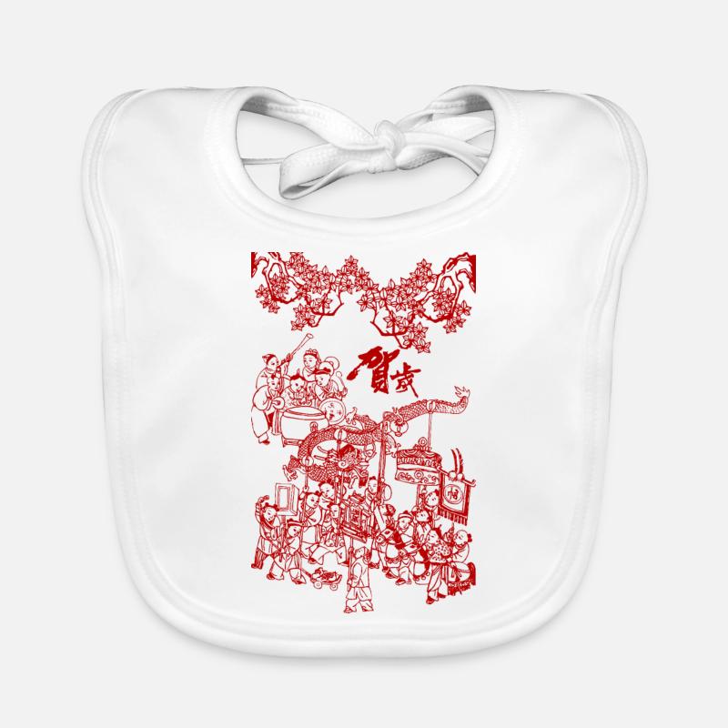 Folklore Chinois Graphique - Bavoir bio Bébé - blanc