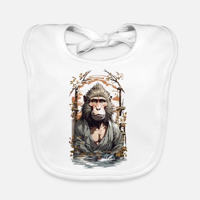 Mythical Figure Monkey Cherry Blossoms Ukiyo-E Vintage Style Organic Baby Bibs