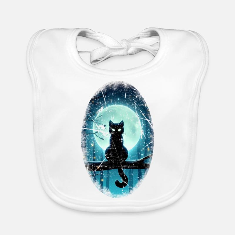 Chat noir devant la pleine lune Bavoir bio Bébé