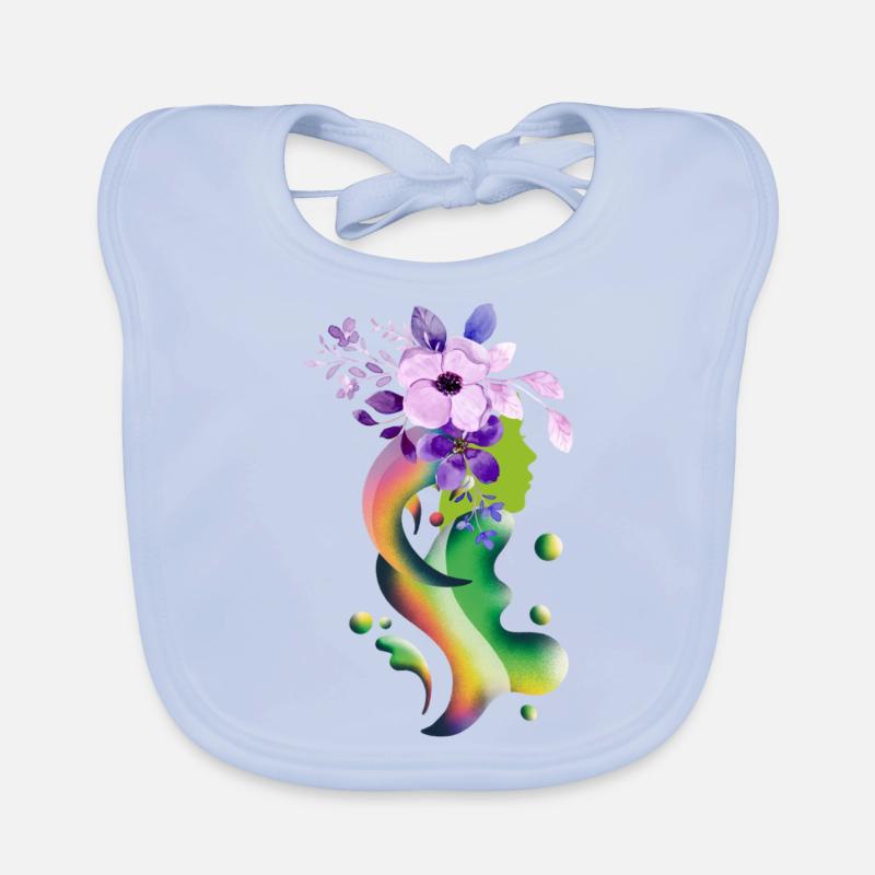 Ein Mädchen mit Blumen Schwebendes Mädchen Baby Bio-Lätzchen