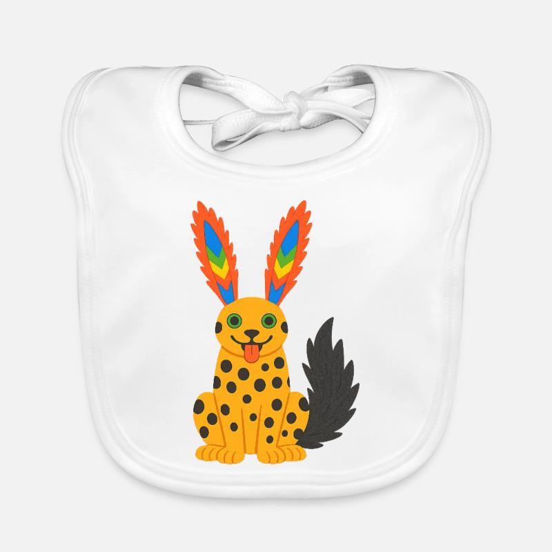 Exotic fantasy cheetah with rainbow feather ears Organic Baby Bibs