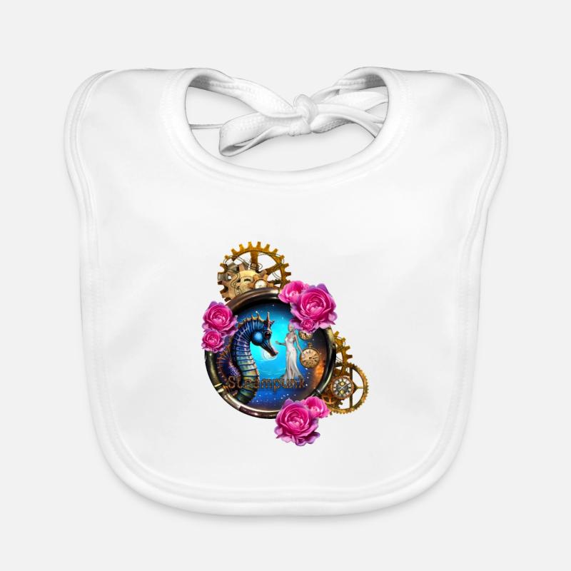 Schönes Steampunk-Design mit Seepferdchen - Baby Bio-Lätzchen - Weiß