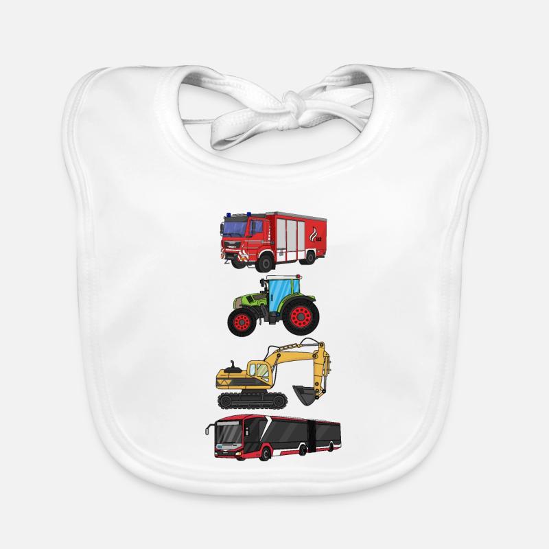 Feuerwehr, Bus, Traktor, Bagger - Baby Bio-Lätzchen - Weiß
