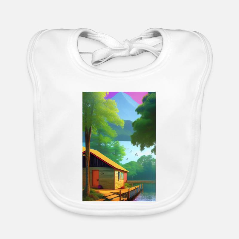 Charming lakeside cabin Organic Baby Bibs