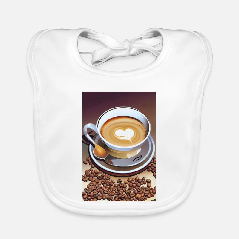 Café, grains de café - Bavoir bio Bébé - blanc