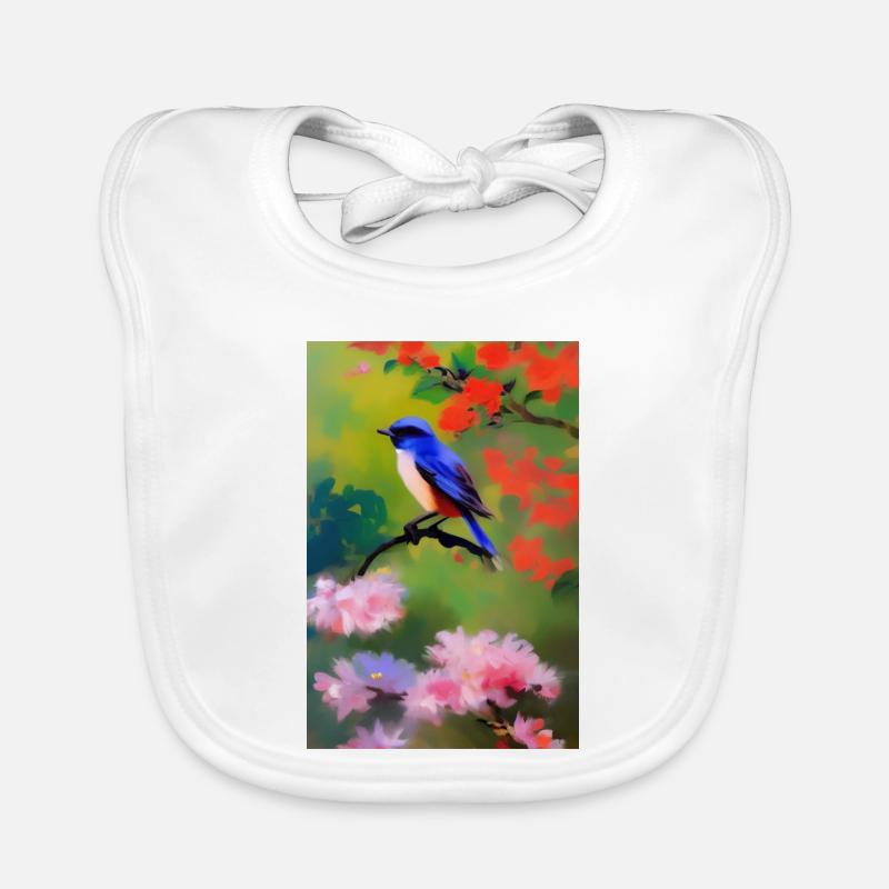 Oiseau sur branche avec fleurs Bavoir bio Bébé