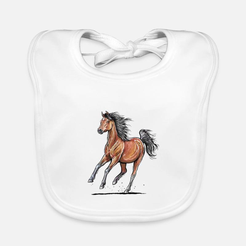 Galop de cheval brun - Bavoir bio Bébé - blanc