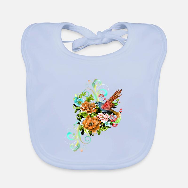 Wunderschöne elegante Blumen mit Vogel. Baby Bio-Lätzchen