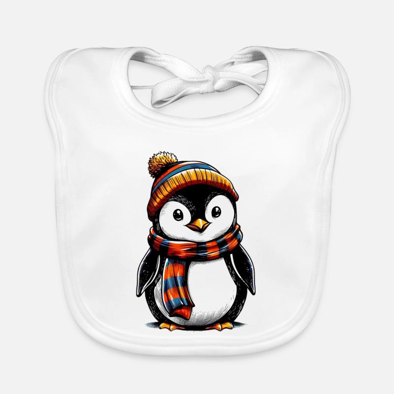 Penguin with wool cap and scarf Organic Baby Bibs