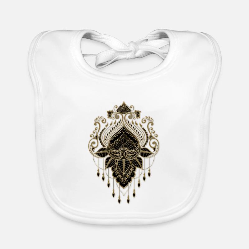 Une merveilleuse fleur de lotus doré en filigrane. Bavoir bio Bébé