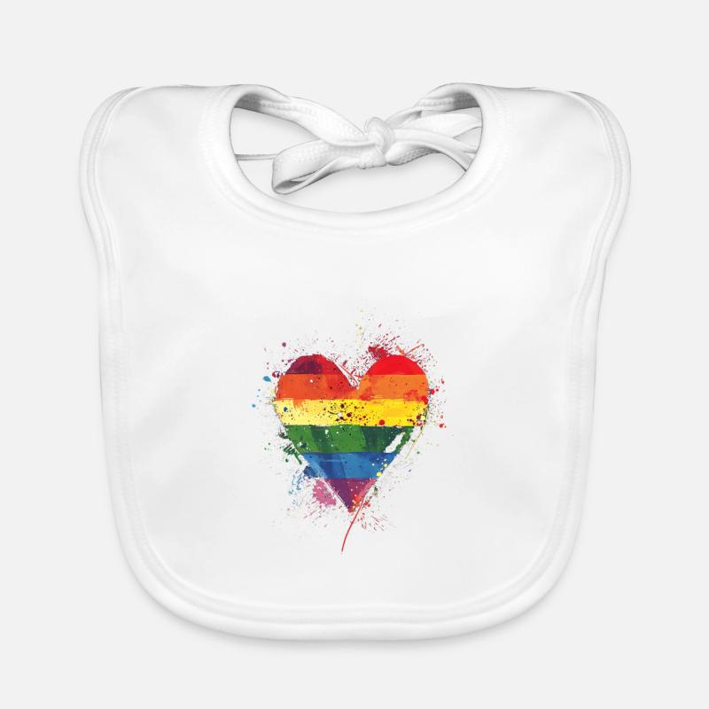 Cœur arc-en-ciel abstrait avec éclaboussures d’encre - Pride - Bavoir bio Bébé - blanc
