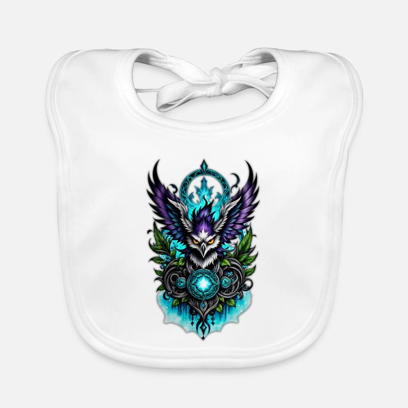 Eule mit magischen Elementen. Baby Bio-Lätzchen