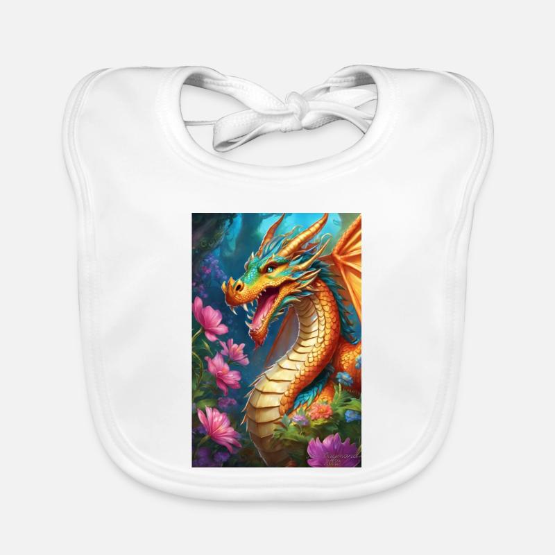 Dragon de Braises dans la Forêt en Fleurs Bavoir bio Bébé