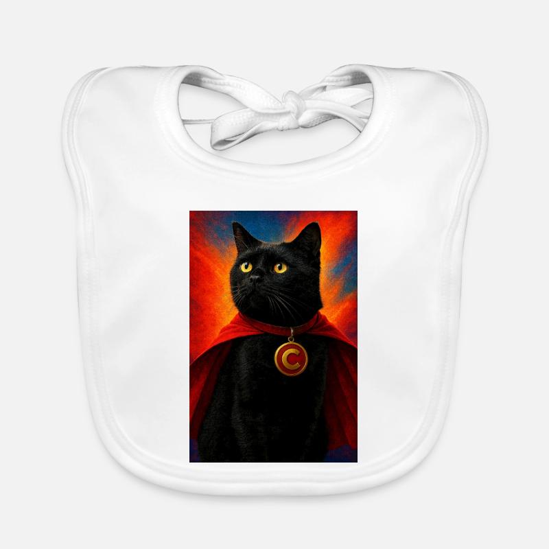 Superhero Cat with Gold Medallion Organic Baby Bibs