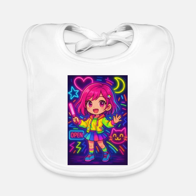 Neon Chibi Magic – Bunte Anime-Energie Baby Bio-Lätzchen