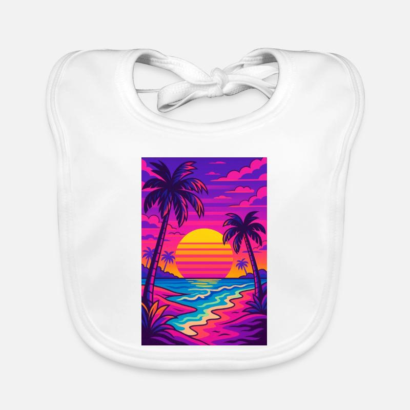 Retro-80er-Neon-Strand-Synthwave-Art - Baby Bio-Lätzchen - Weiß