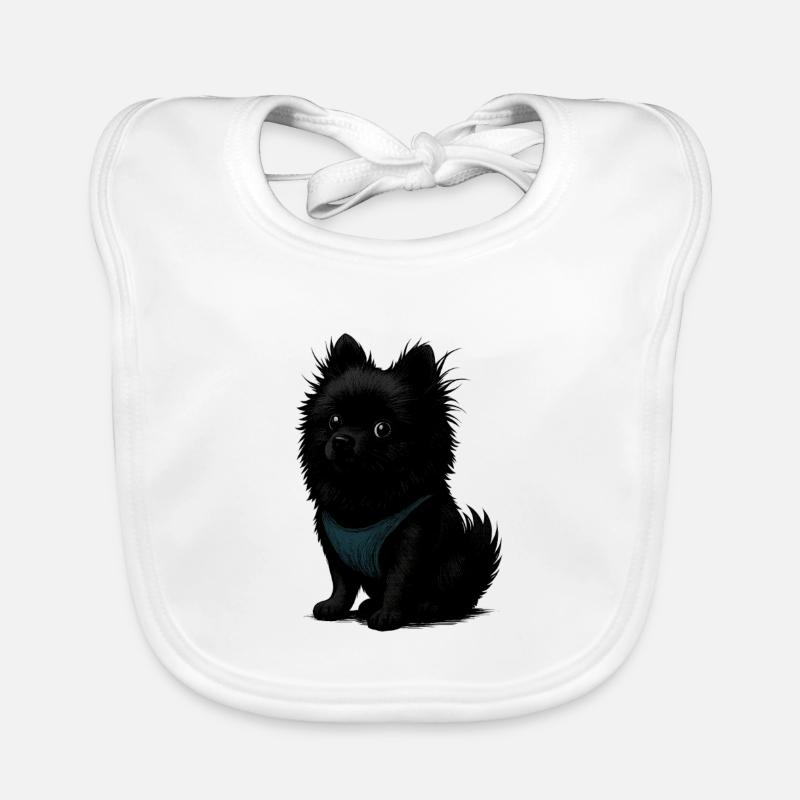 Schwarzer Spitz Hund mit blauer Weste Baby Bio-Lätzchen
