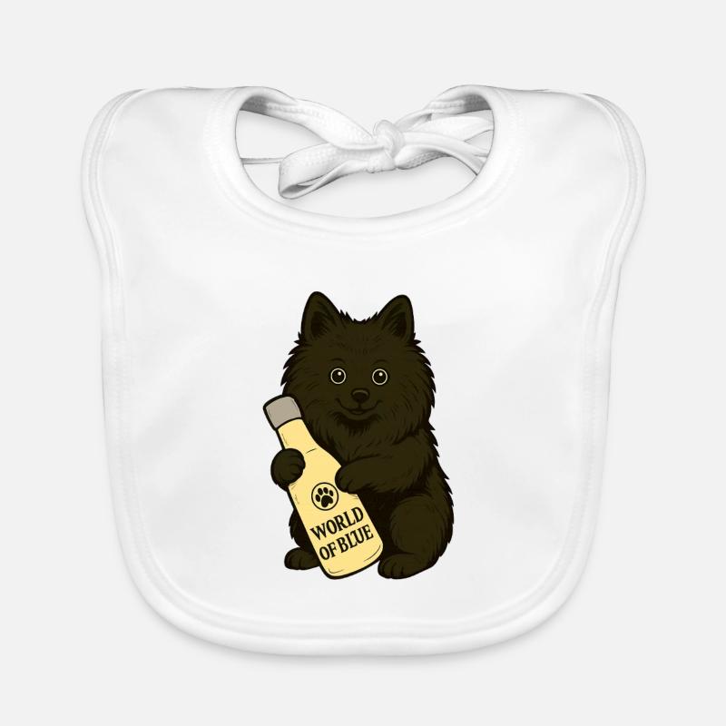 Cute Spitz (dog) with bottle Organic Baby Bibs