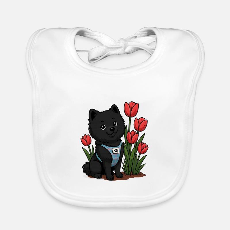 Süßer Spitz Hund mit Tulpen - Baby Bio-Lätzchen - Weiß
