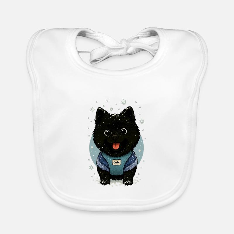 Cute Spitz Cartoon with Snow Organic Baby Bibs