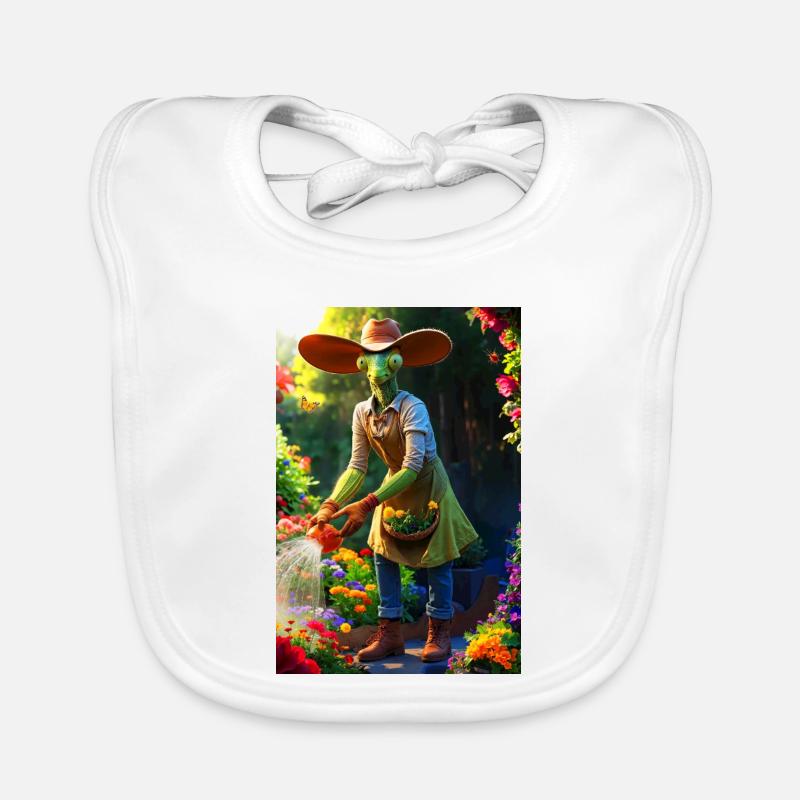 Humanoid Gardening Mantis with Barn Hat Organic Baby Bibs
