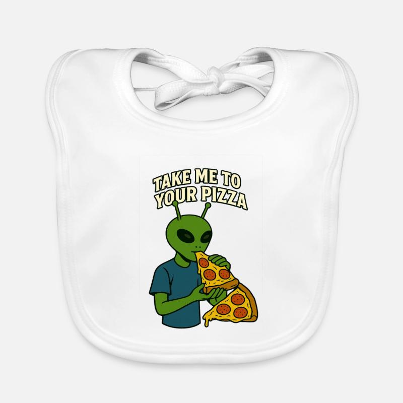 Conception de t-shirt Alien Pizza avec slogan Bavoir bio Bébé